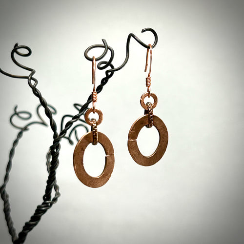 Hammered Oval Copper Earrings