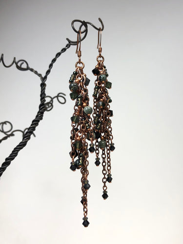 Moss Jasper and Swarovski Crystal, antique copper