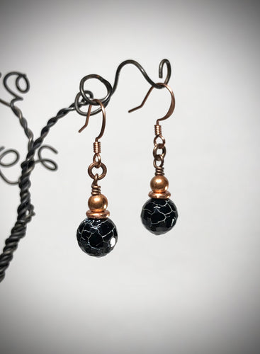 Earrings - Black Scale Agate, Copper