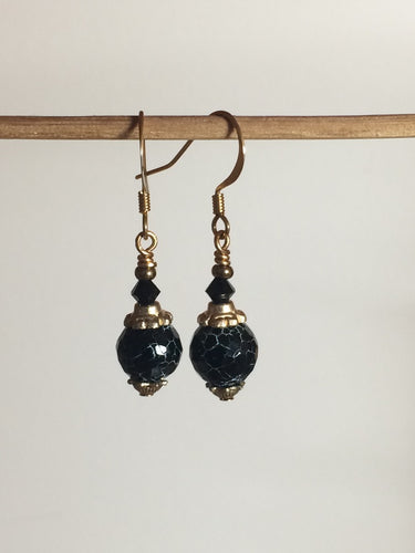 Earrings - Black scale agate, Brass