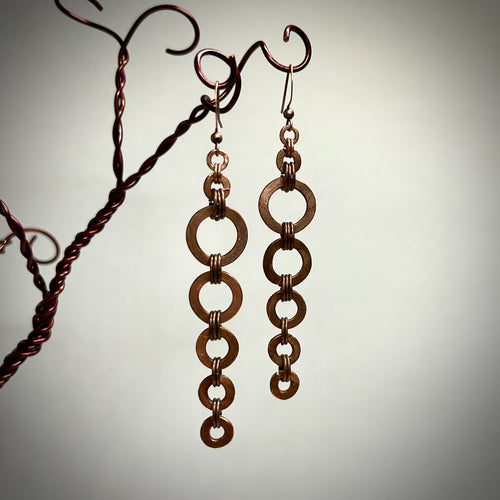 Hammered Copper Earrings: Cascading Drop