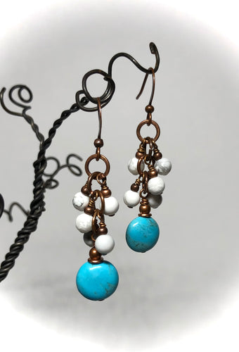 Earrings - Turquoise, Howlite, Copper