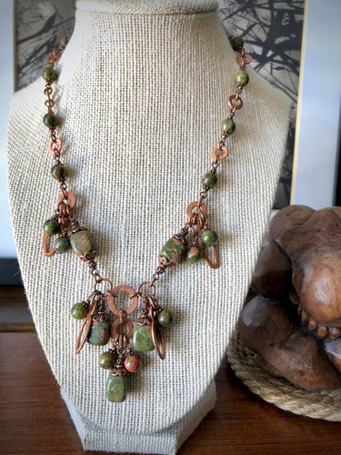Necklace - Unakite, Copper