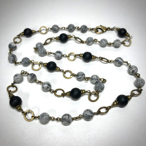 Necklace/Bracelet - Map Stone, Onyx, Brass