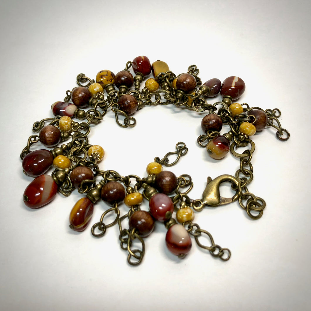 Bracelet - Jasper, Wood, Ceramic, Brass