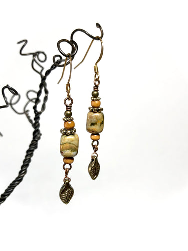 Earrings - Jasper, Wood, Brass