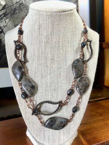 Necklace - Labradorite, Larvikite, Copper