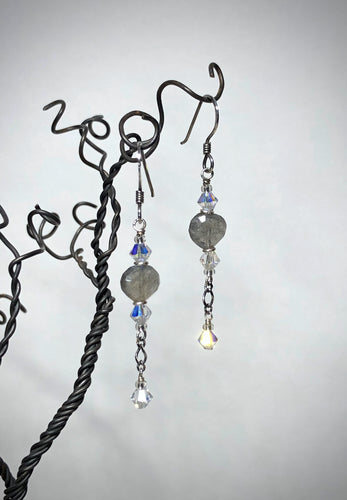 Earrings - Labradorite, Crystal, Sterling Silver