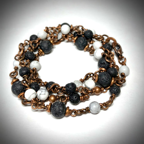 Necklace/Bracelet - Howlite, Lava Stone, Copper