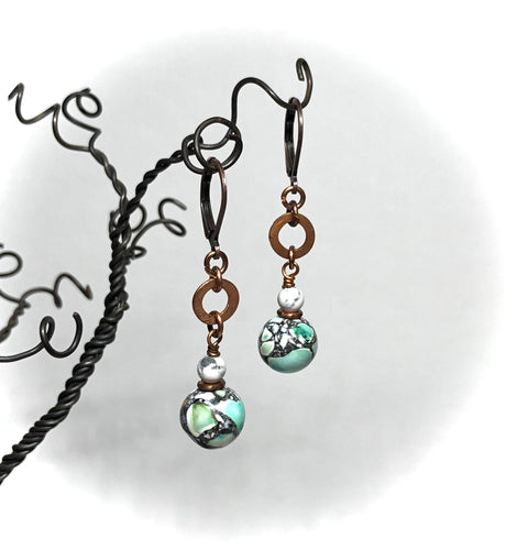Earrings - Mosaic Jasper, Howlite, Copper