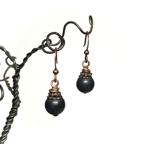 Earrings - Onyx, copper