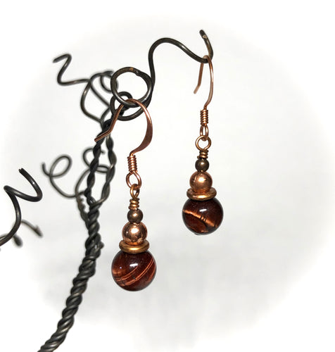 Earrings - Red Tiger's Eye, Copper