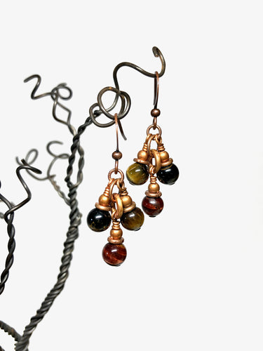 Earrings. - Tri-Colour Tiger's Eye, Copper