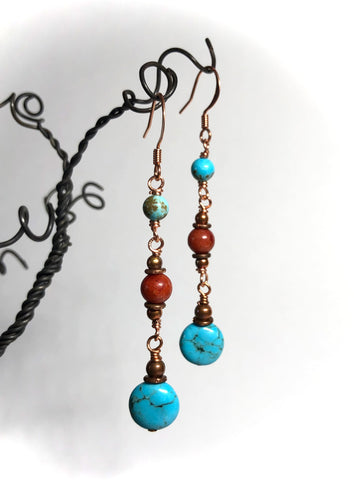 Earrings - Turquoise, Coral, Copper